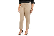 Faded Glory Women's Plus Classic 2 way Stretch Slim Ankle Pants Beige Size 26W