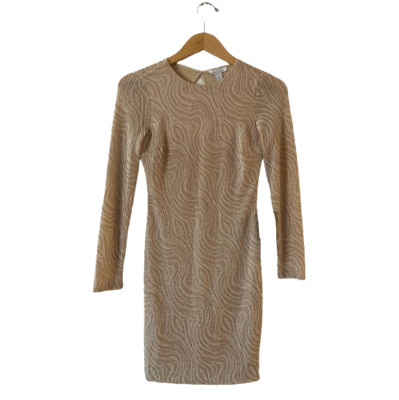 NLY ONE Nelly Size S Swirl Lurex Keyhole Back Sheath Dress Long Sleeve Rose NWT