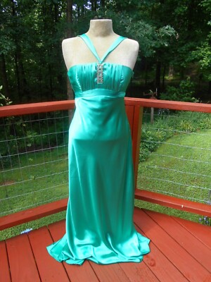 green emerald velvet dress SCOTT McCLINTOCK & JESSICA McCLINTOCK HUGE SATIN INSET HALTER EVENING   Vintage Clothing & Fashions
