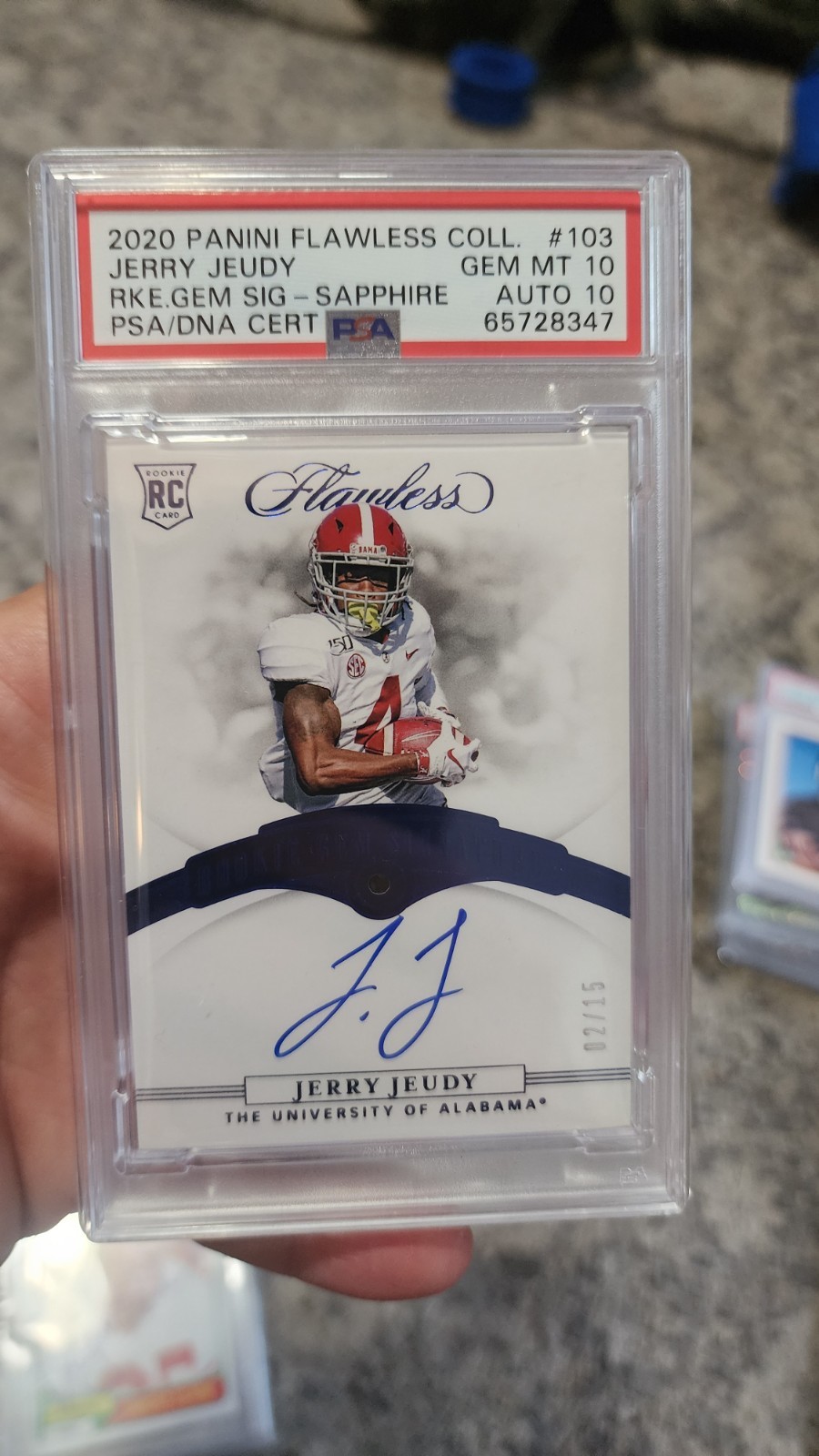 Jerry Jeudy Panini Flawless Collegiate #103 Rookie Gem Signatures-Sapphire