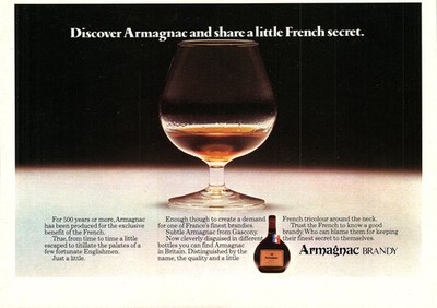 Vintage 1977 Reklame für ''ARMAGNAC'' French Brandy Original Print Ad Ephemera