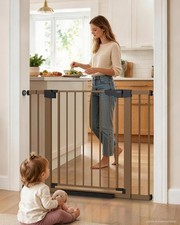 Cumbor 30-43" Wide Baby Gate Auto-Close Walk-Through Safety Gate Brown
