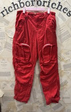 Image of Free People Can't Compare Slouch Pants Velvet Cargo Zip Pockets Cherry Red S NEW