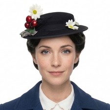 Classic Mary Poppins Nanny Victorian Daisy Halloween Costume Hat Black