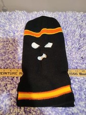 Vtg Knit Ski Mask 3 Hole Robber Knit Balaclava Full Face 70s Blk Yellow Snowmobi