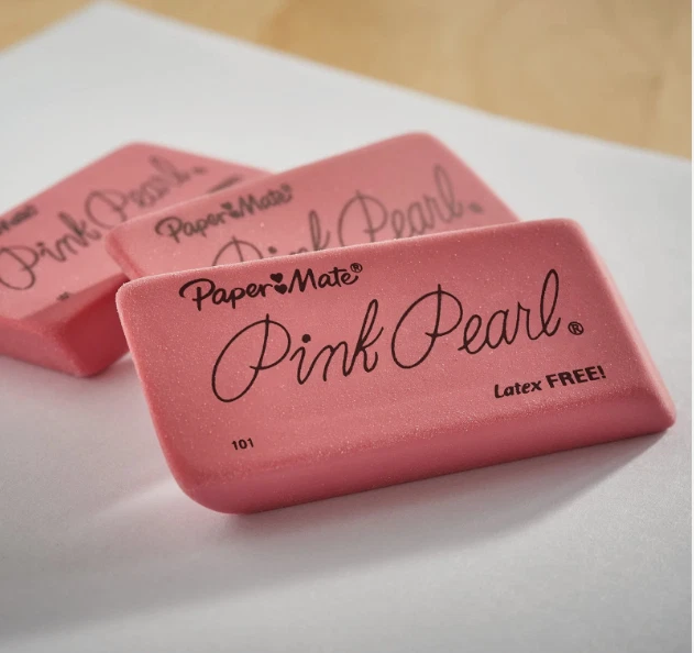 PACK DE 2 gomas de borrar PAPER MATE rosa perla Lg 3 unidades, resistentes a manchas (6 en total) Foto 3 de 4