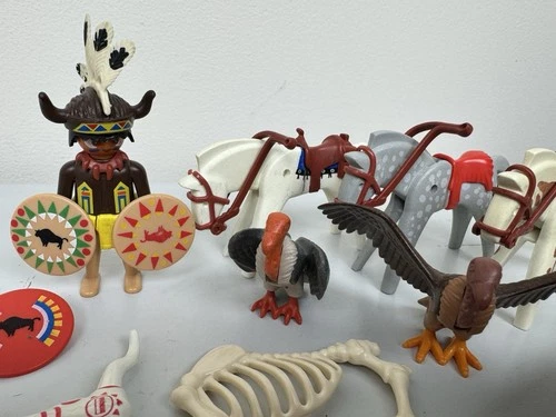 Vintage Geobra Playmobil Figure Lot 1974 Native American Indian Horses And More