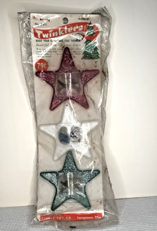 3 Vintage Twinkle Toy Hard Plastic Spinner Twinkler Star Christmas Ornaments