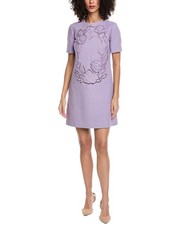 Oscar De La Renta Floral Detail Tweed Silk-Lined Wool-Blend Shift Dress Women's
