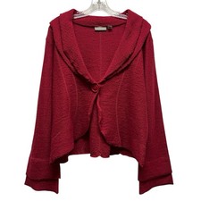Croft & Barrow Cardigan Blazer Womens L Burgundy Wool 1-Button Bright Preppy Fun