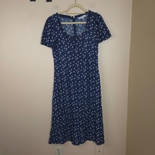 Loft Ann Taylor Floral Cinched Short Sleeve Midi Dress in Blue Size 8