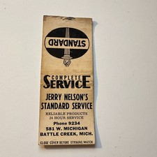 Jerry Nelson's Standard Service Battle Creek MI Vintage Matchbook Cover 4MB101-5
