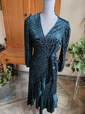 Calvin Klein Size 8 Animal Print Velvet Burnout Stretch Green Faux Wrap Sexy 