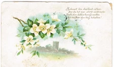Vintage 1907 German Postcard A Sprig  of flowers With A Castle In The Background