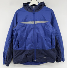 L.L.Bean Youth Fleece Lined Windbreaker Jacket Blue Hooded Size 14-16