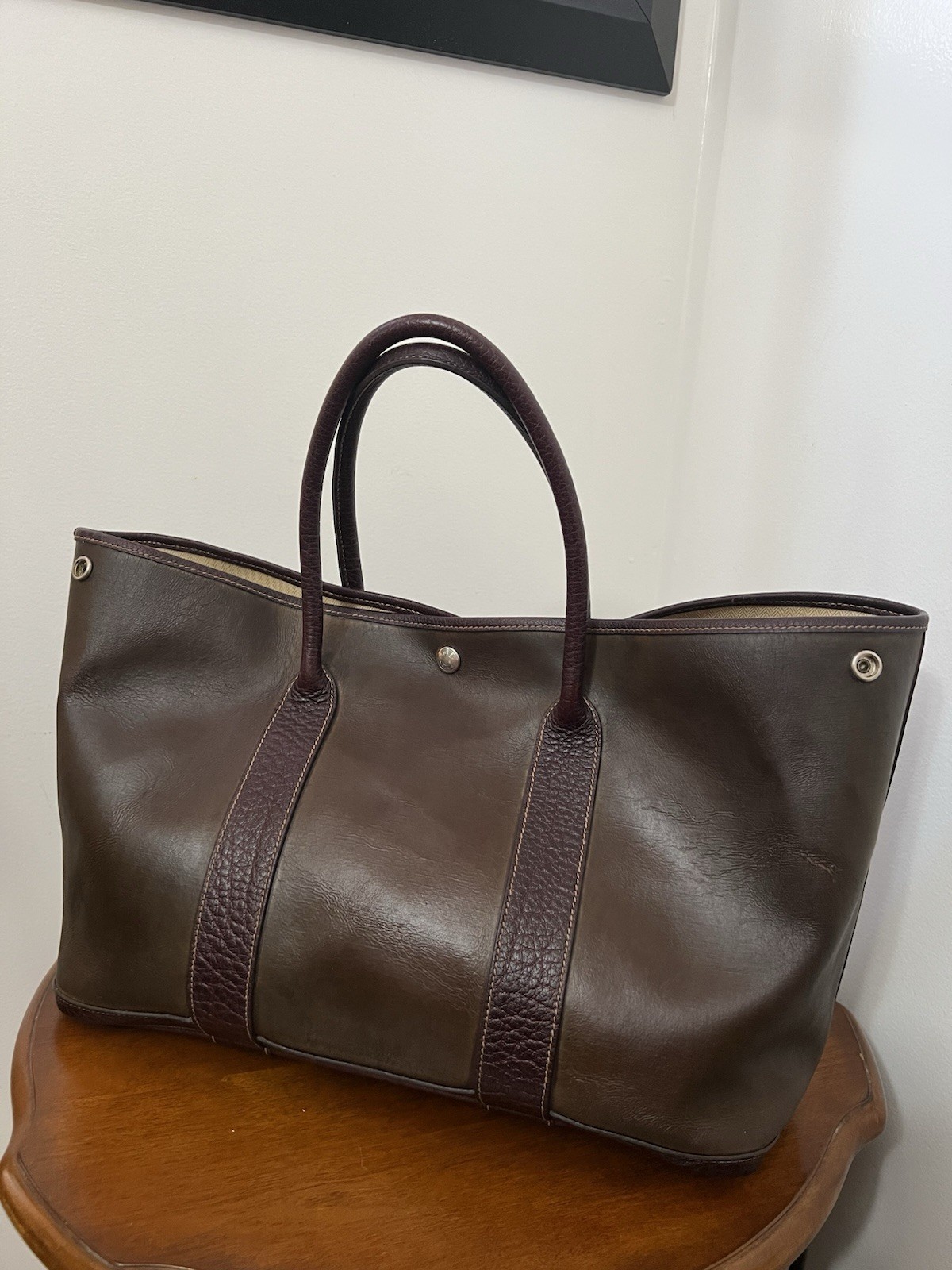 Vintage Hermes Garden Party PM Tote Bag Dark Brown Amazonia