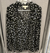 Michael Michael Kors XS Black Floral V-Neck L...