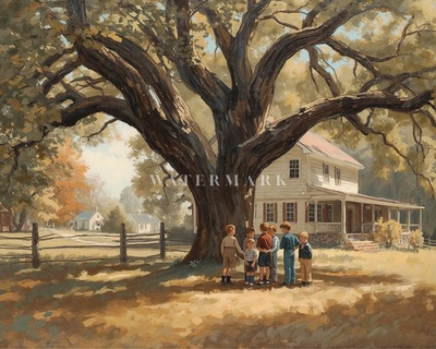 #ad #ad Norman Rockwell Style Oil Painting Print Vintage Americana Wall Art Country Deco $20.00