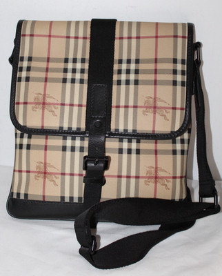 Burberry Haymarket Check Messenger Bag UNISEX Crossbody Shoulder Bag Flat Buckle