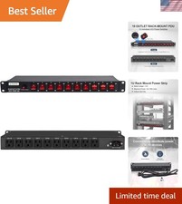 10-Outlet 1U Horizontal PDU Rack Mount Power Strip - Overload Protector,100-2...