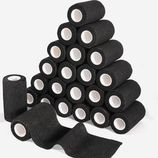 24 Rolls Self Adhesive Bandage Wrap, 4 Inch X 5 Yards Black Athletic Tape Grip T