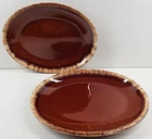 (2) Hull Brown Drip 12" Oval Serving Platters Set Vintage Pottery Retro Dish Lot