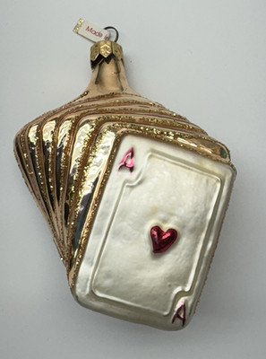 Vintage Christmas Ornament Ace of Heart - Deck of Cards. Gold Glitter - Poland