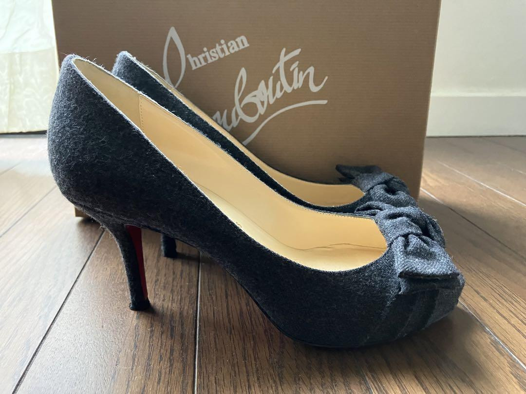 Christian Louboutin Open Toe Heel Gray With Ribbon Size 35.5 US About5.5 Women thumbnail 23