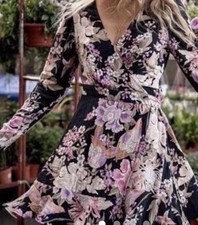 Spell and the Gypsy Collective 'Blue Skies' Black Floral Wrap Dress Small #0