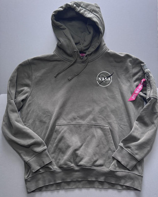 Alpha Industries Hoodie Mens XL Khaki NASA Fleece Pullover Space Shuttle Graphic