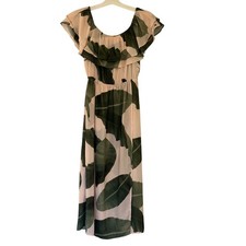 Show Me Your Mumu Rosie Dress Pink Green Tropical Leaf Off Shoulder Womens Large