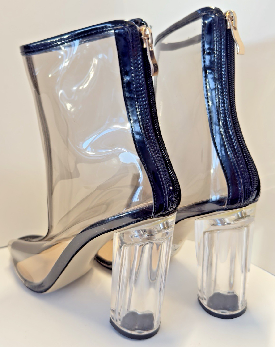 PEEP TOE clear plastic zip back stack 4 inch clea… - image 10