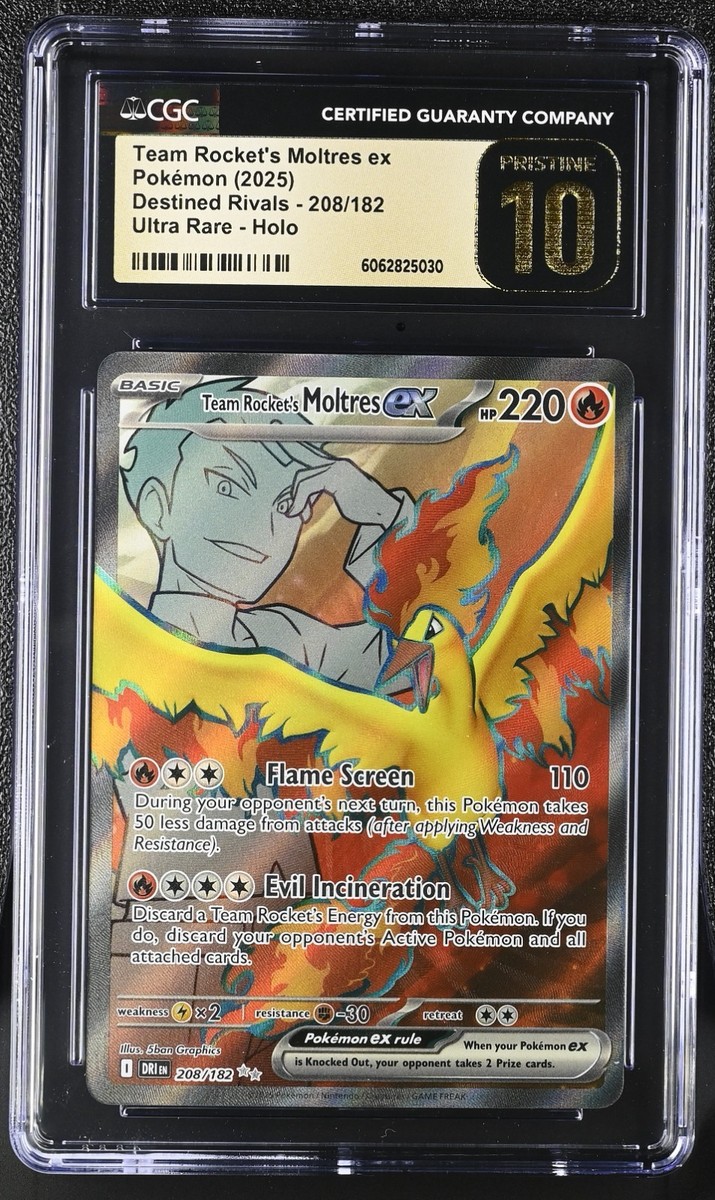 CGC 10 PRISTINE Team Rocket's Moltres Ex- 208/182 SV10 Destined