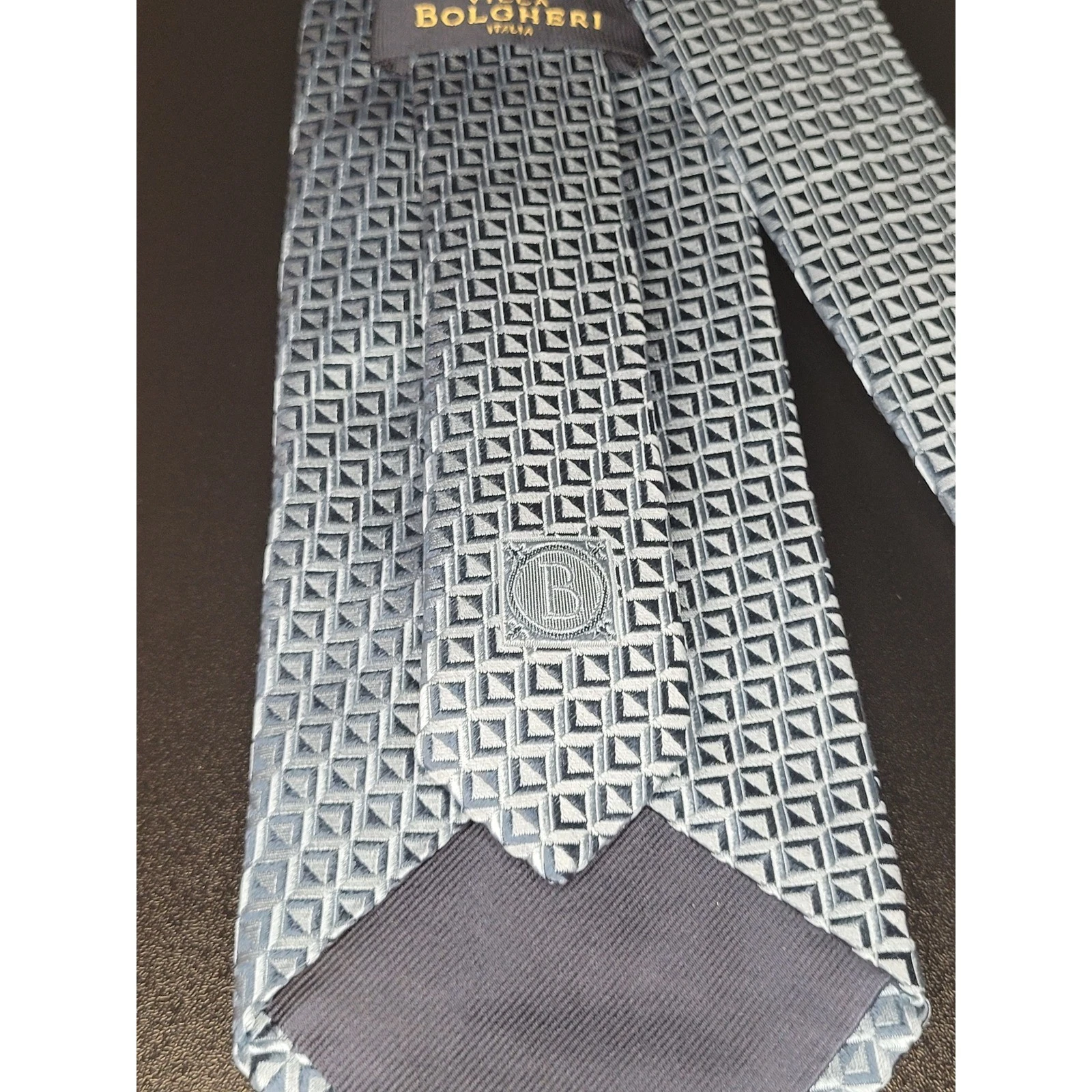 Villa Bolgheri Men’s Necktie Light Blue Geometric 100% Silk Italy Excellent - product detail image 5