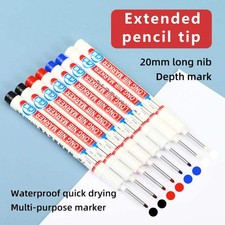 8pc 20mm Deep Hole Long Head Nib Markers Waterproof Metal Woodworking Pen