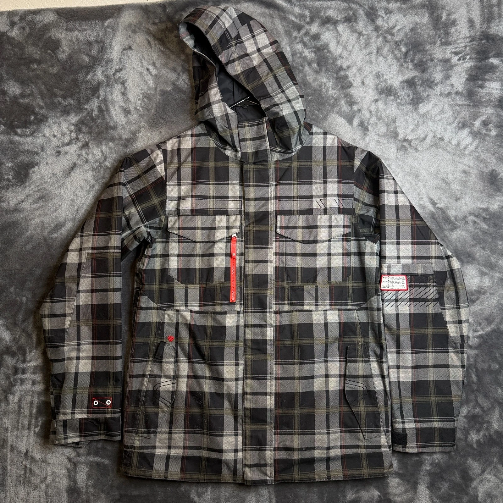 Burton White Collection Plaid Jacket Snow Ski Wear Size Small Dryride Gray
