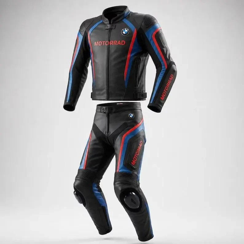 Traje de carreras de cuero estilo BMW Motorrad, pantalones chaqueta de motocicleta de 2 piezas