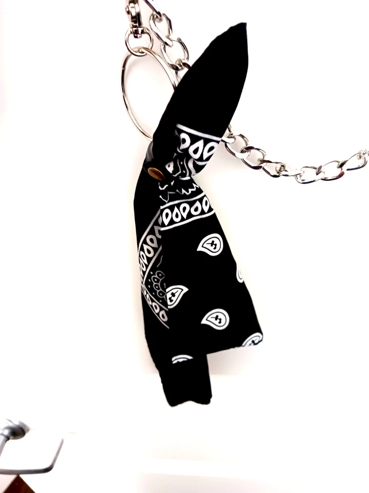 Carteira ou calça masculina 18 "corrente tom prata + bandana preta e clipe - - Imagem 4 de 4