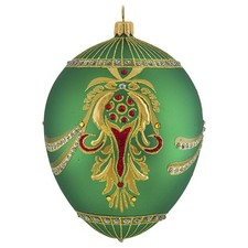 Joy to the World Glitterazzi Emerald Jeweled Egg Polish Glass Christmas Ornament