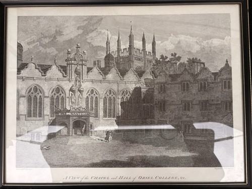 Wm Turner & James Basire Framed Engraving of Oriel College Chapel Hall, 10x14"