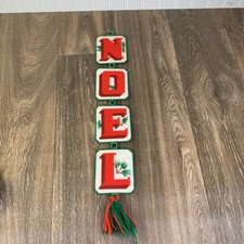 Vintage Completed NOEL Plastic Canvas Needlepoint 32  X 4  Wall Hanging