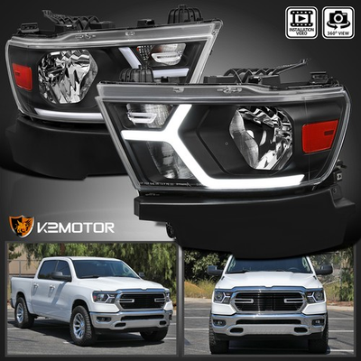 #ad Fits 2019 2024 Ram 1500 Black Headlights Head Lamps w Dynamic LED Strip Tube $289.38
