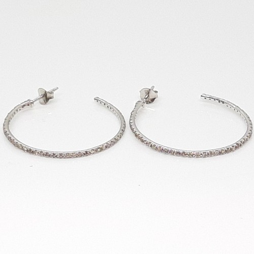 $999 Genuine 1.00ctw Natural H-SI Diamond 925 Sterling Silver Hoop Earrings - Picture 4 of 5