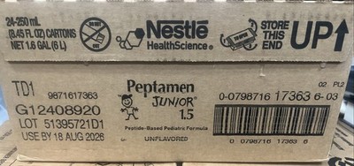 24 Nestle Peptamen Junior 1.5 Unflavored JR Formula Carton Exp 6/2026+