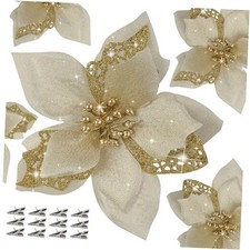 12 PCS Poinsettia Flower Artificial Poinsettia Christmas 5.9 Inch Gold