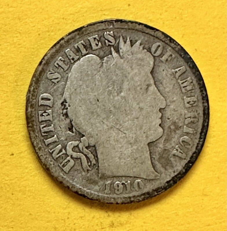 1910-D Barber Dime. 90% Silver. Good Condition. Charity Auction/Animal Rescue