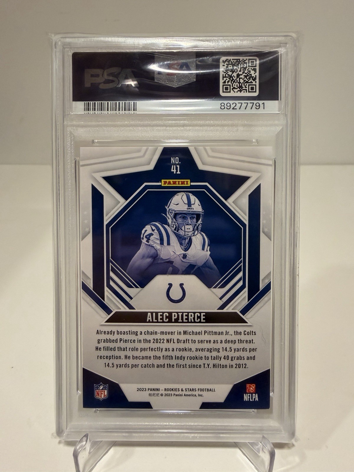 /40 2023 Rookies & Stars Alec Pierce Red & Blue PSA 8 NM-MT SP Colts #41 view 2