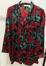 Vtg Victoria  s Secret 80s Gold Label Floral Satin NightGown Sleep Shirt Buttons