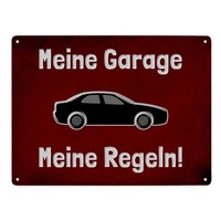 Meine Garage Meine Regeln! Metallschild XXL In 28X38 Cm Mit Auto Und Rotem