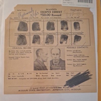 Wanted Notice - Jim Surridge/Escaped Convict - Jefferson City, Missouri - 1942
